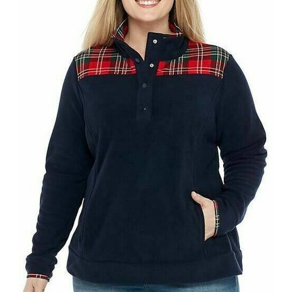 Crown & Ivy 1X Sweeter Fleece Top Blue - Picture 1 of 3